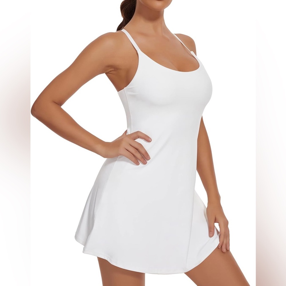 Active Dress Tennis Dress Built in Bra and shorts White
